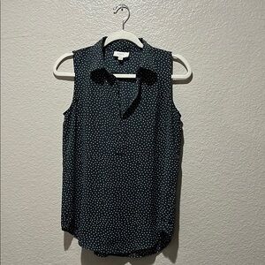 Ann Taylor LOFT anchor print Sleeveless Blouse V Neck Career Business Size XS